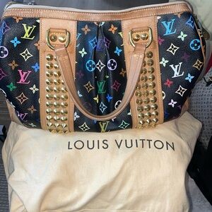 Authentic Louis Vuitton black multicolor stud weekender bag preowned